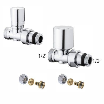 Kit valvole termostatiche cromate dritte per radiatori con adattatori 1/2" x 1/2" tubo rame D. 10