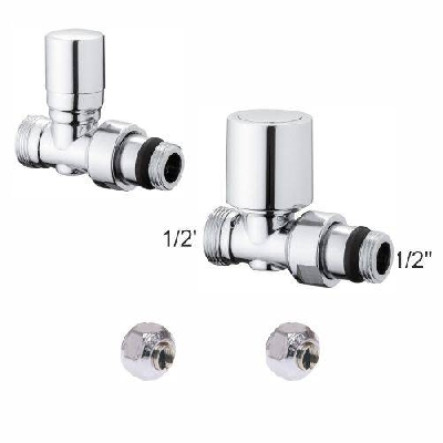 Kit valvole termostatiche cromate dritte per radiatori con adattatori 1/2" x 1/2" tubo rame D. 12