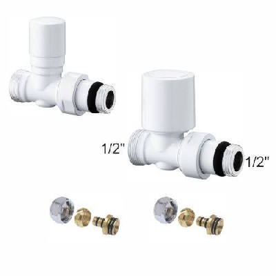 Kit valvole termostatiche bianche dritte per radiatori con adattatori 1/2" x 1/2" tubo multistrato 16x2,25