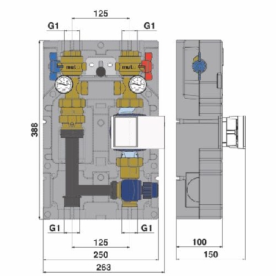 Gruppo di rilancio con valvola miscelatrice per impianti di riscaldamento Serie GRT 20-43 °C Mut 7.030.01957