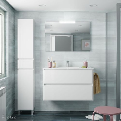 Salgar NOJA Mobile da bagno sospeso 100 cm bianco lucido con lavabo + specchio + applique a led