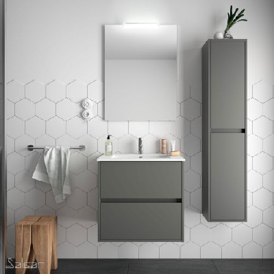 Salgar NOJA Mobile da bagno sospeso 60 cm grigio opaco con lavabo + specchio + applique a led