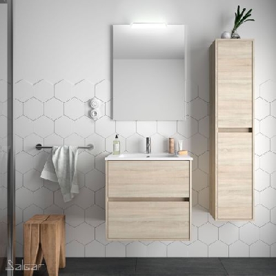 Salgar NOJA Mobile da bagno sospeso 60 cm rovere caledonia con lavabo + specchio + applique a led