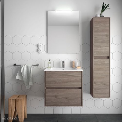 Salgar NOJA Mobile da bagno sospeso 60 cm rovere eternity con lavabo + specchio + applique a led