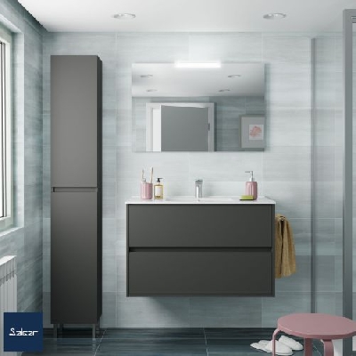 Salgar NOJA Mobile da bagno sospeso 80 cm grigio opaco con lavabo + specchio + applique a led