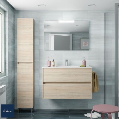 Salgar NOJA Mobile da bagno sospeso 80 cm rovere caledonia con lavabo + specchio + applique a led