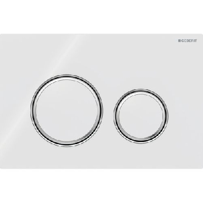 Geberit SIGMA21 Placca di comando con doppio pulsante vetro bianco con anelli cromo 115.884.SI.1