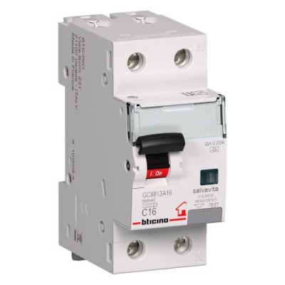 Interruttore magnetotermico differenziale 1P+N 16A 0,03A Bticino GC8813AC16
