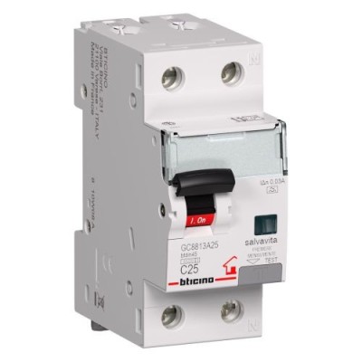 Interruttore magnetotermico differenziale 1P+N 25A 0,03A Bticino GC8813AC25