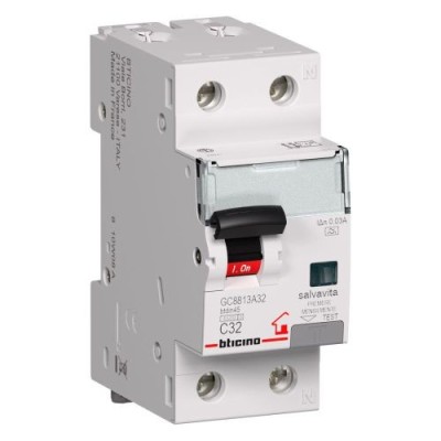 Interruttore magnetotermico differenziale 1P+N 32A 0,03A Bticino GC8813AC32