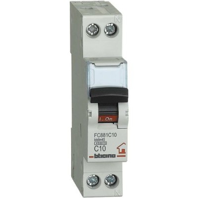Interruttore magnetotermico differenziale 1P+N 10A 4.5kA Bticino FC881C10