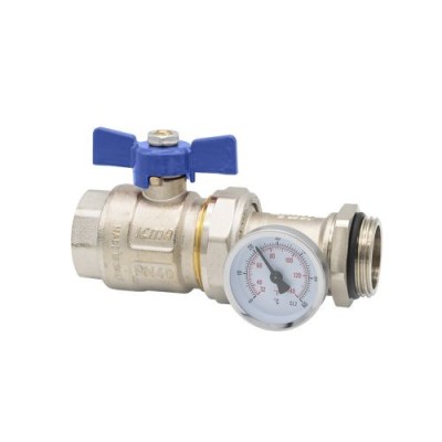 ICMA Valvola a sfera diritta a passaggio totale 1 1/4" con attacco girevole portatermometro 87216AG12